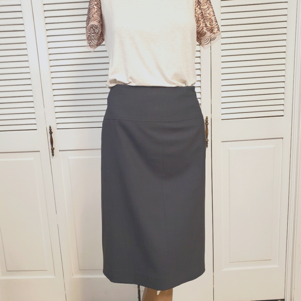 #528 Jones New York Skirt Sz 10 Knee Length Charcoal Gray Lined Pencil Back Slit